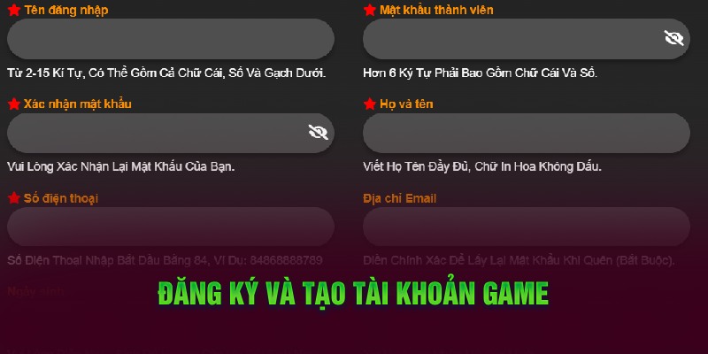 Đăng ký và tạo tài khoản game